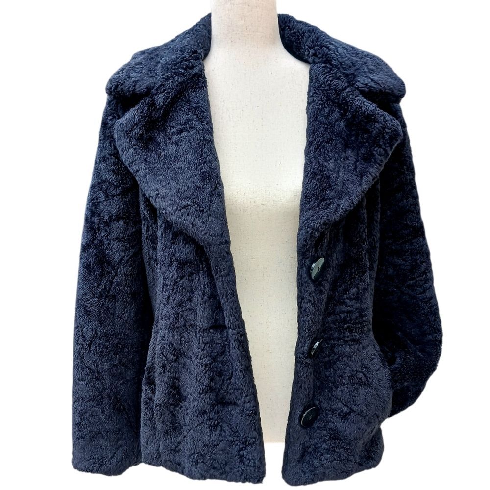 BRAETAN Faux Fur Winter Jacket Mob Wife Short Coat Pockets Jet Black Size M - Picture 2 of 9